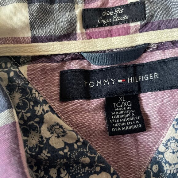 Tommy Hilfiger Purple Plaid Slim Fit Short-Sleeved Men's Button Down Shirt - Picture 2 of 9